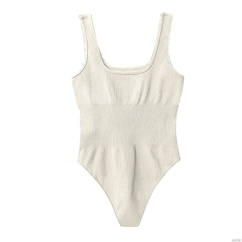 2024 New Square Neck Tummy Control Thong Body Shaper Seamless Sculpting Bodysuit Shapewear Women Sexy Ribbed Slimming Tank Tops