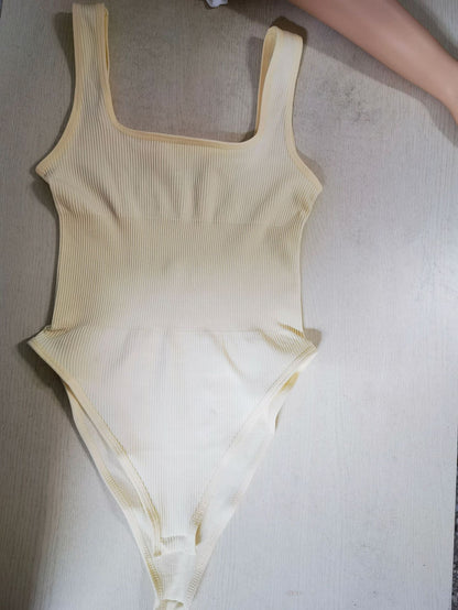 2024 New Square Neck Tummy Control Thong Body Shaper Seamless Sculpting Bodysuit Shapewear Women Sexy Ribbed Slimming Tank Tops