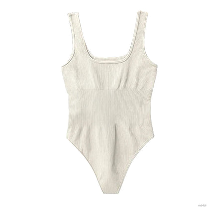 2024 New Square Neck Tummy Control Thong Body Shaper Seamless Sculpting Bodysuit Shapewear Women Sexy Ribbed Slimming Tank Tops